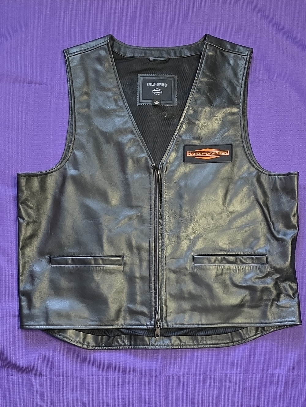 Harley-Davidson Black Leather Zippered Riding Vest with Patch